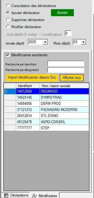 fournisseurs depuis fichier Excel